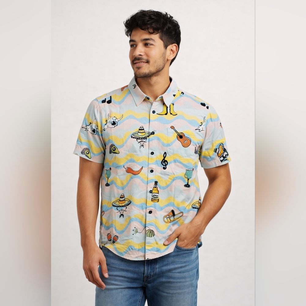 Baja Llama Fight Against Boring Vacation Shirt Mens Medium Desert Mexico Western